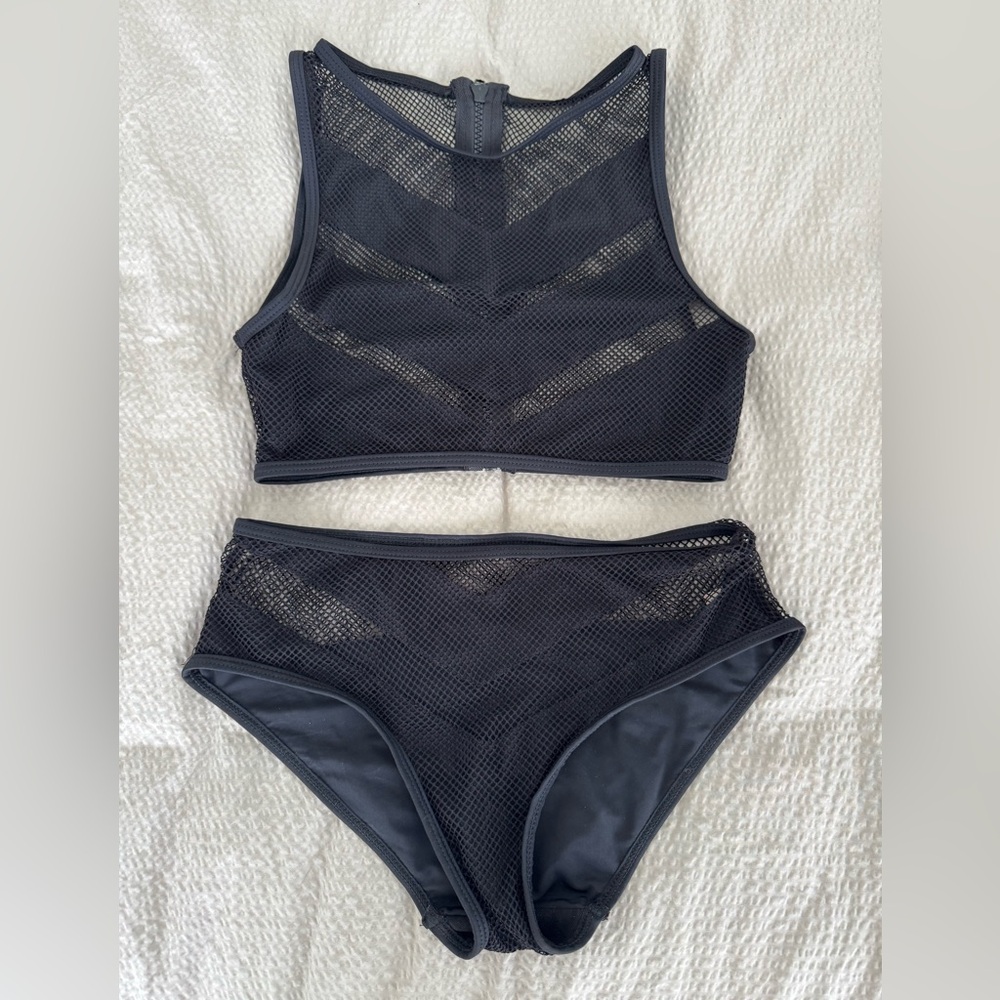 Missguided Black Mesh Bikini Set